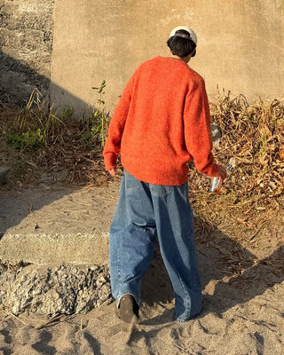 Pointed denim pants with contrasting panels