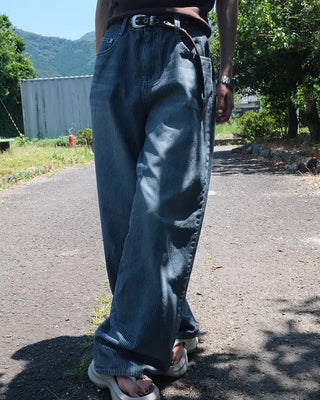 Wide striped denim pants