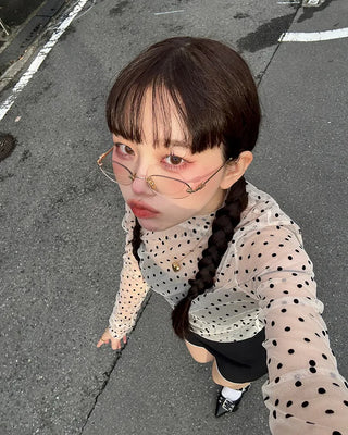 Polka Dot See-Through Long Sleeve T-Shirt
