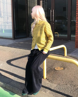 Striped knit zip-up