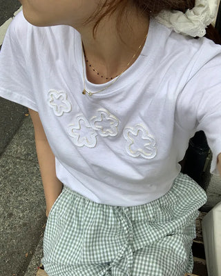 Flower Round Neck Half Sleeve T-Shirt