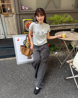 Striped pintuck wide-leg pants