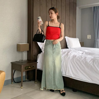 Long denim skirt