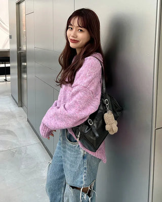 Colorful V-neck loose-fit knit