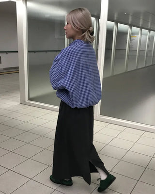 Gingham check half-zip pullover