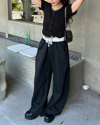 Two-tone wide sweatpants