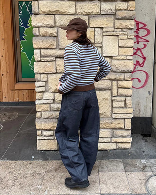 Striped Henley Neck Knit