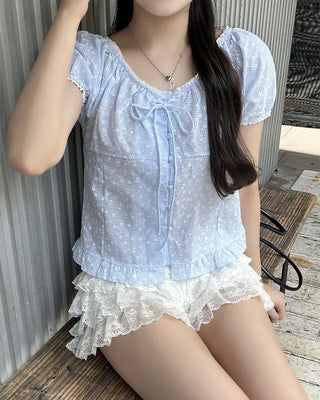 Puff sleeve lace detail blouse