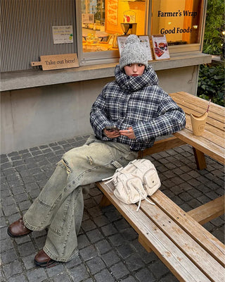 Checked Hooded Down Jacket
