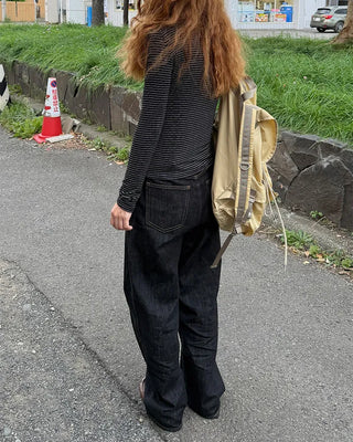 Non-faded wide denim pants