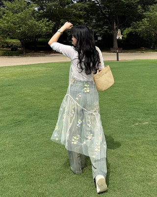 Flower embroidered sheer midi dress