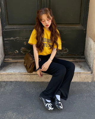 Low-rise ribbed wide-leg pants