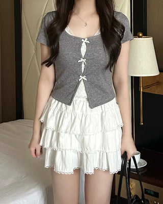 Lace Ribbon Slim Fit Half Sleeve T-Shirt