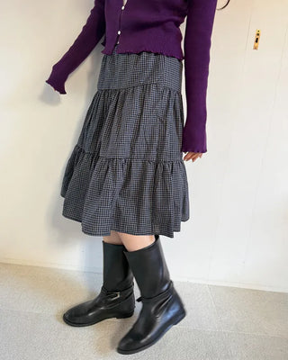 Checked tiered flared skirt