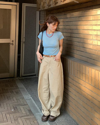 Slim round half-sleeve T-shirt