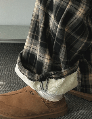 Check Fleece-lined Elastic Waist Pants (3 colors)