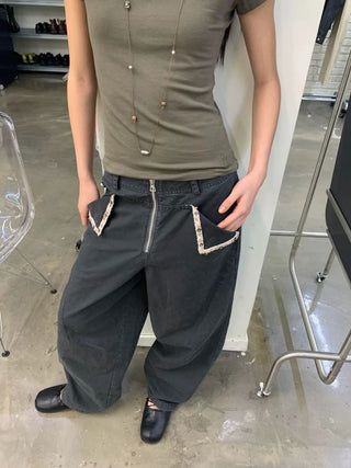 [NEVERSEEZ] Beaded Pocket Washed Work Pants