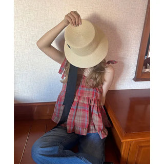 Checked ribbon blouse