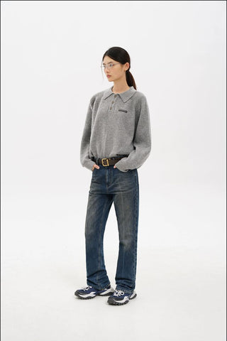 [MASONPRINCE] Wool Textured Mosaic Polo Collar Sweater