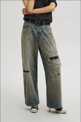 [MASONPRINCE] Repaired Washed Baggy Jeans