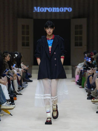 [Moromoro2] Wool Blend Doll Collar Trench  Coat