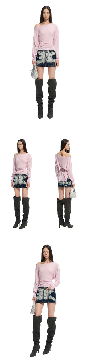 [NOTAWEAR] Washed Denim Low-Rise Mini Skirt