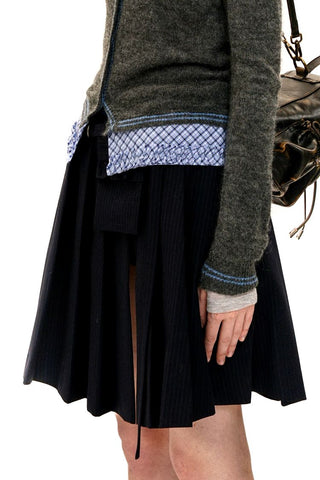 [Moromoro2] Ribbon Slit Pleated Skirt