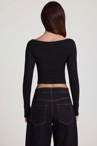 Modal Boat-Neck Long-Sleeve Top in Black