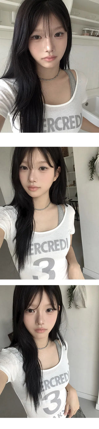 33 See-through U-neck Line Short Sleeve T-shirt - 3 colors