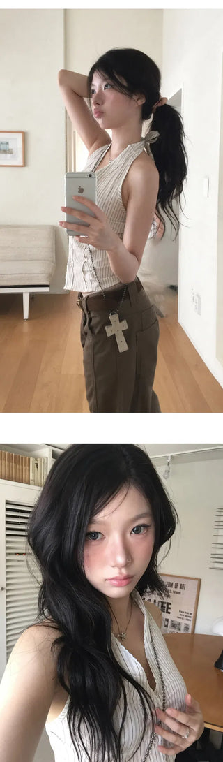 Free Halter Stripe Blouse - 2 Colors