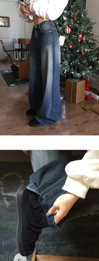 Folder Hem Snap Two-Way Faded Denim Pants - 4 Colors
