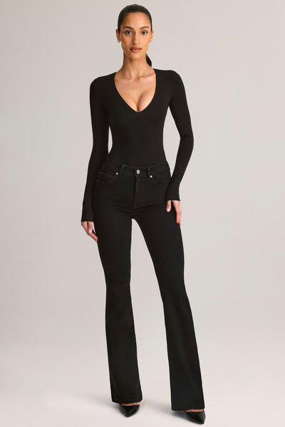 Denim Mid-Rise Flared Jeans in Black