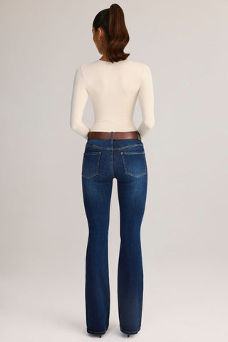 Denim Mid-Rise Flared Jeans in Indigo