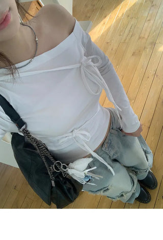 Lace Damage Vintage Faded Light Blue Pants