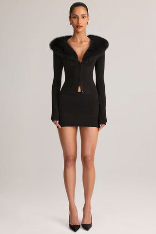 Knit Mid-Rise Mini Skirt in Black