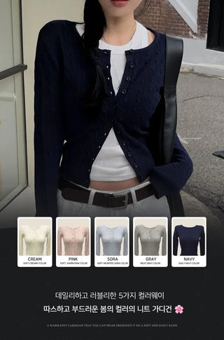 Round neck cardigan with Twisted - 5 colors