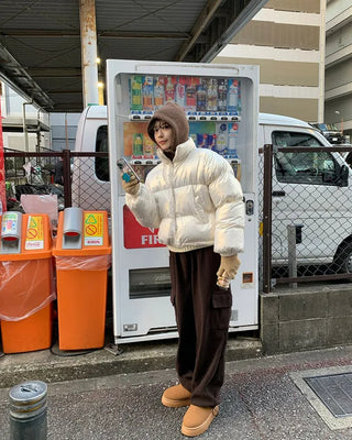Glossy short-length down jacket
