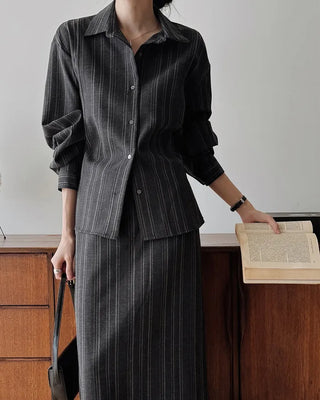 (set) Striped shirt & skirt set