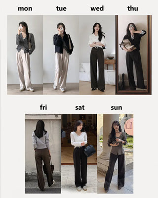 Leg-lengthening pintuck wide slacks