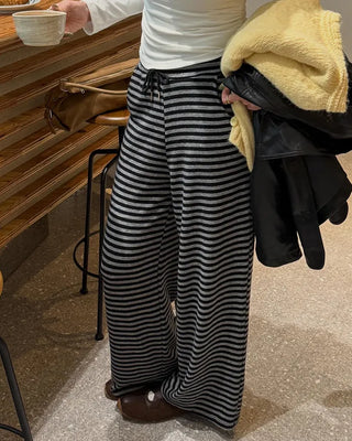 Striped elastic waist easy pants