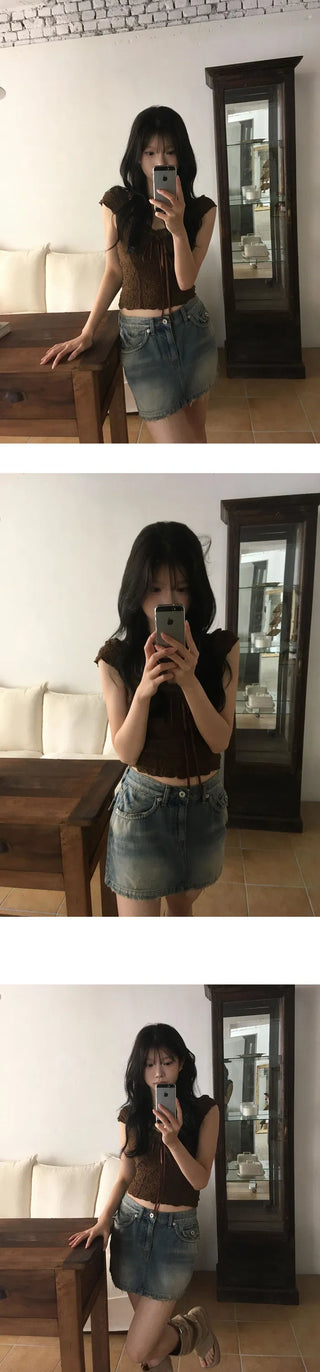 Luca Lace Ribbon Short Sleeve Blouse T-Shirt - 2 Colors