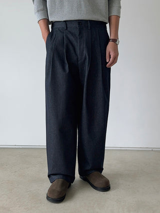 Getty Herringbone Double-Pleat Half-Band Pants