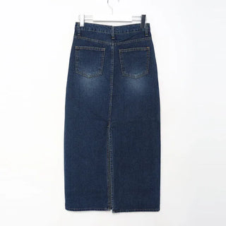 Washed denim long skirt