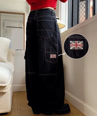 Patch wide Raw denim wide pants