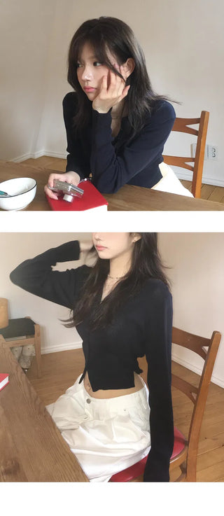 Ribbon Strap Round Neck Cardigan - 4 Colors