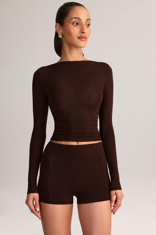 Modal High-Rise Bodycon Mini Shorts in Chocolate Brown