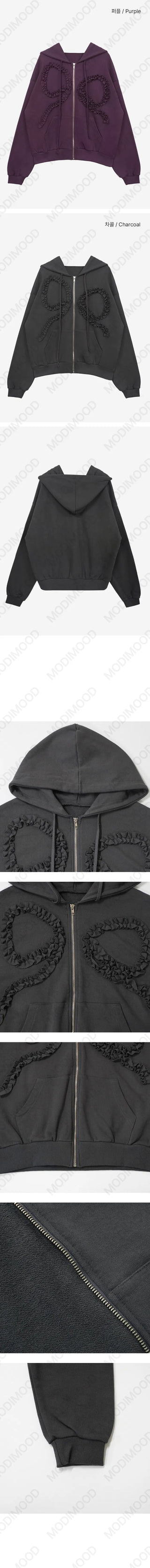 Fur-free lace frill hooded top - 2 colors