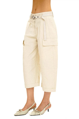 [Moromoro2] 3D Silhouette Belted Work Cropped  Pants