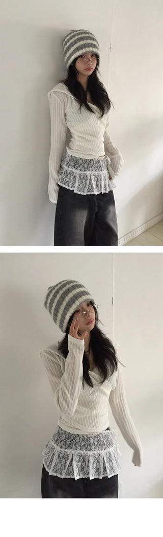 Finga Lace Pleated Wrap Layered Sk