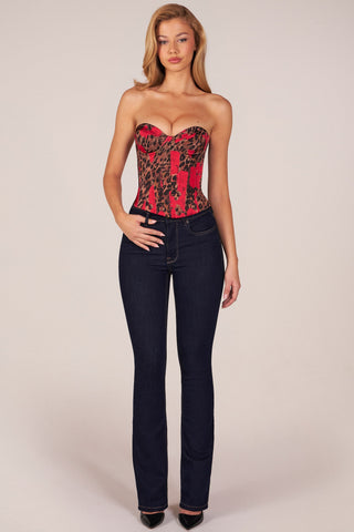 Bandeau Lace-Up Corset Top  in Rose Leopard Print